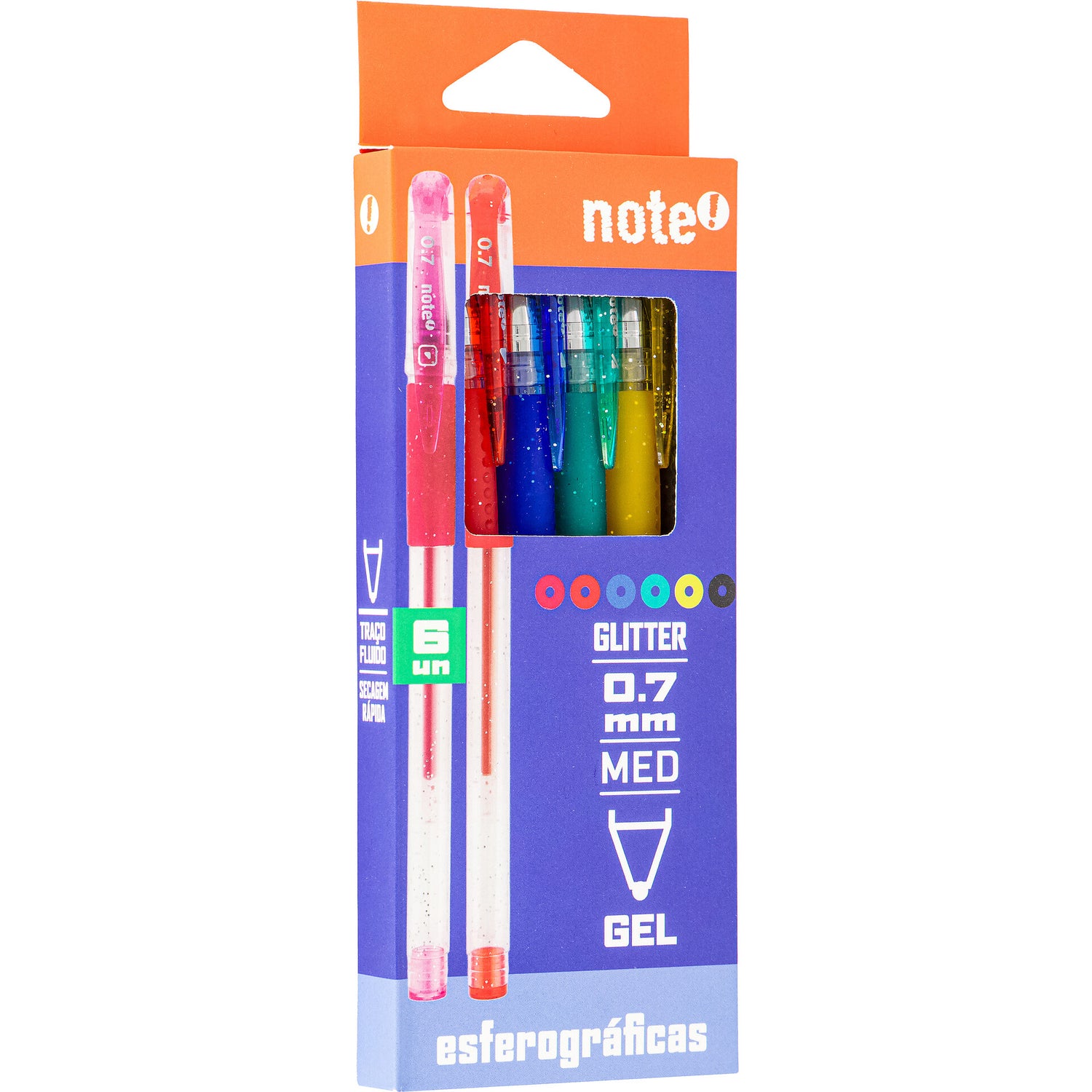 Esferográfica Tinta Gel Glitter 6 Unidades Note!