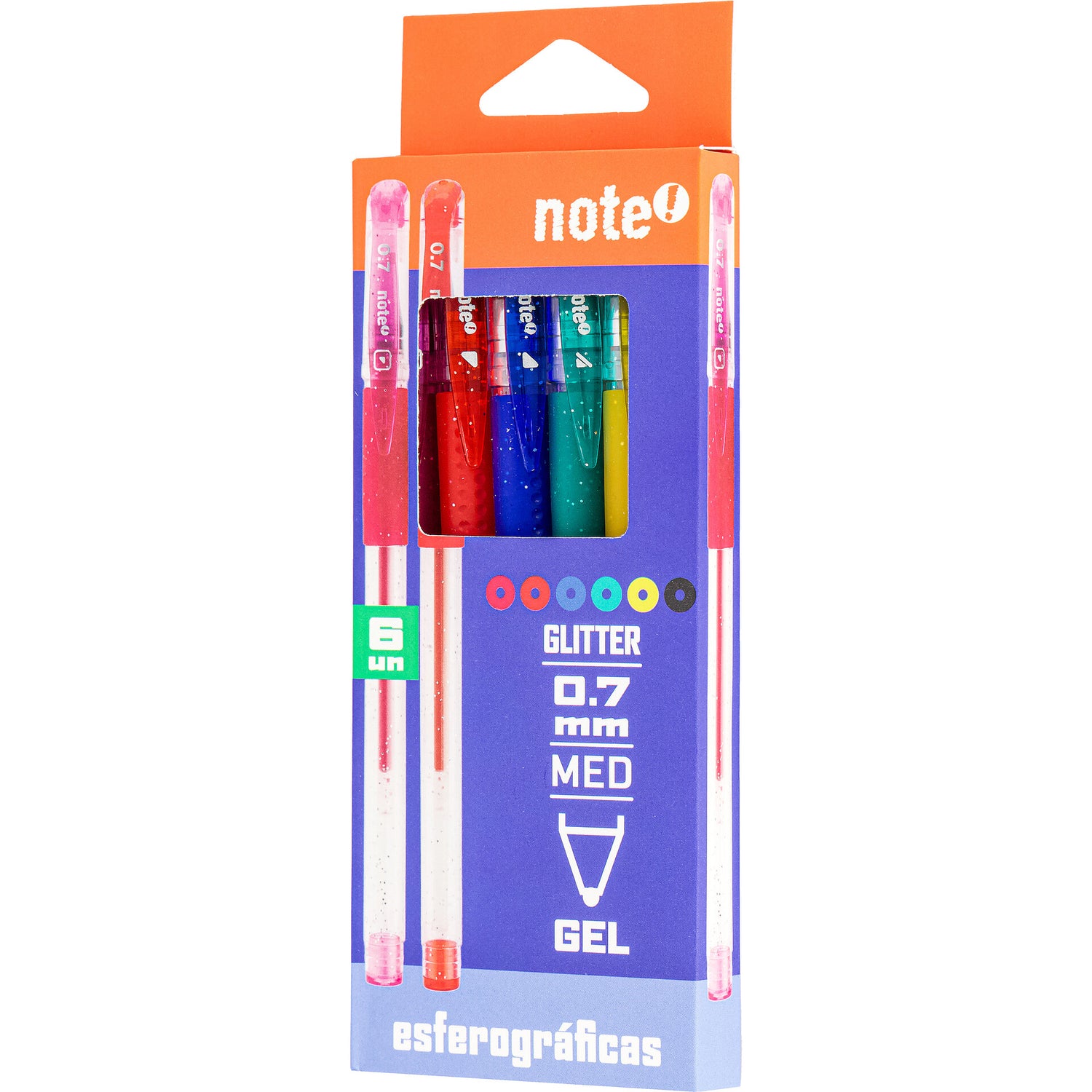 Esferográfica Tinta Gel Glitter 6 Unidades Note!