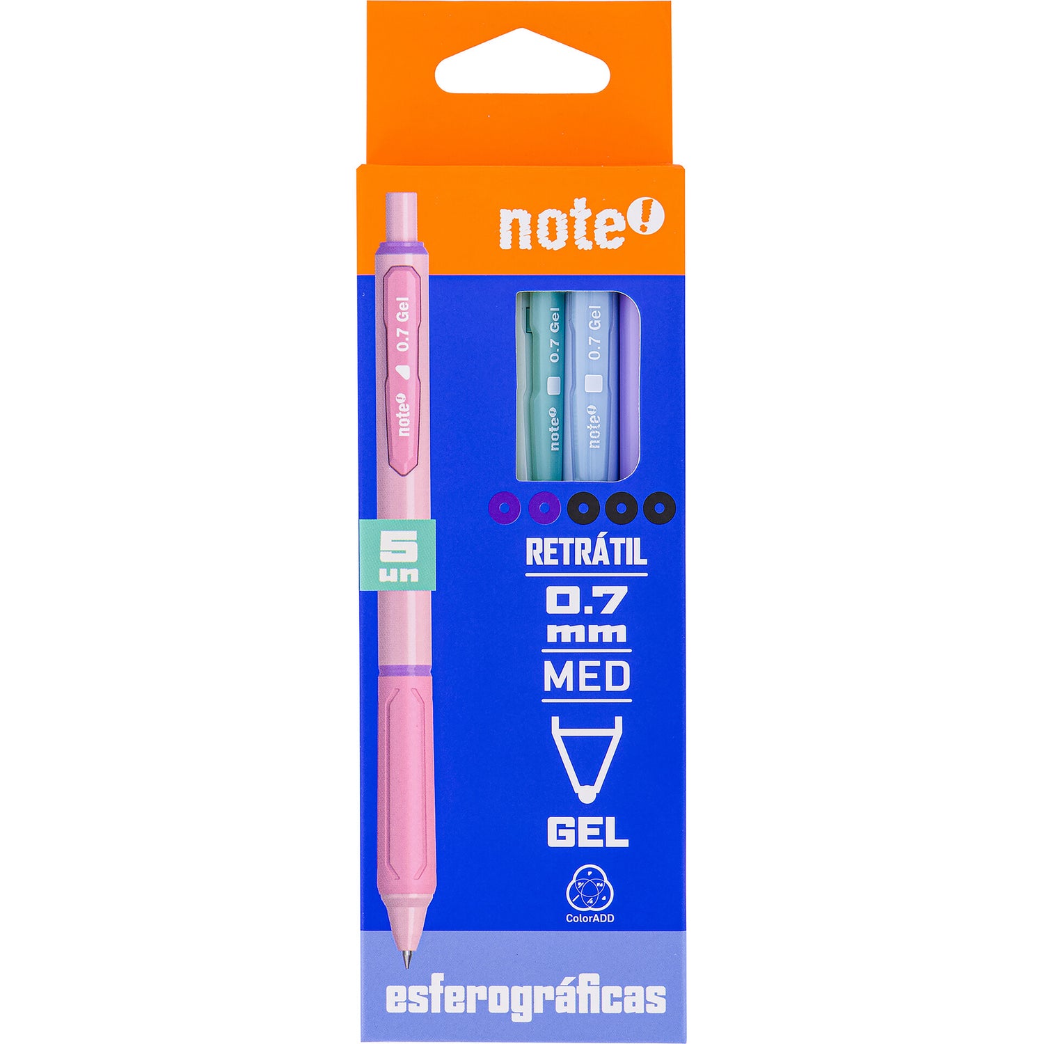 Esferográfica Tinta Gel Retratil 0.7mm Pastel 5 Unidades Note!