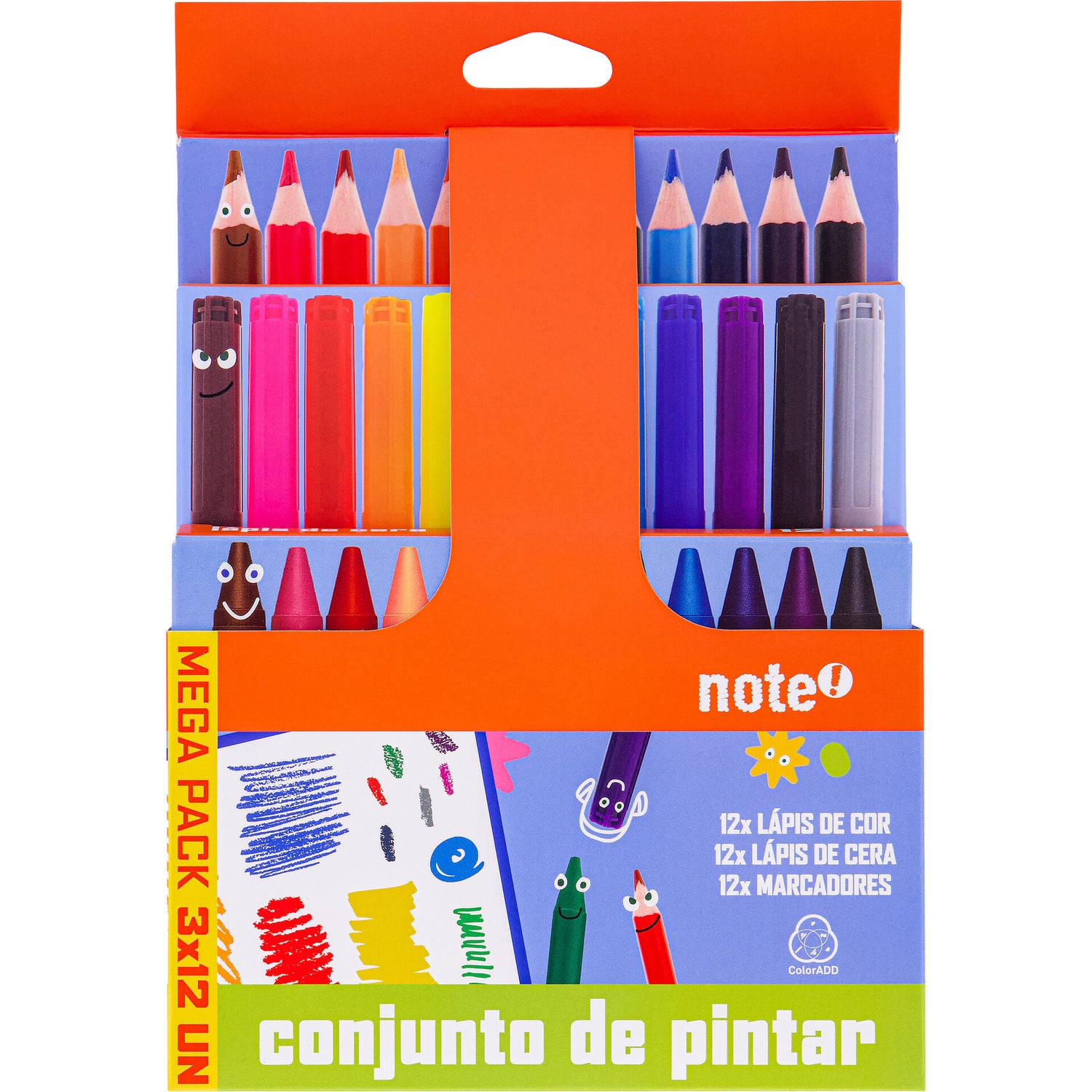 Pack  Essenciais Colorir Marcadores de Colorir + Lápis de Cera + Lápis de Cor 36 Unidades Note!
