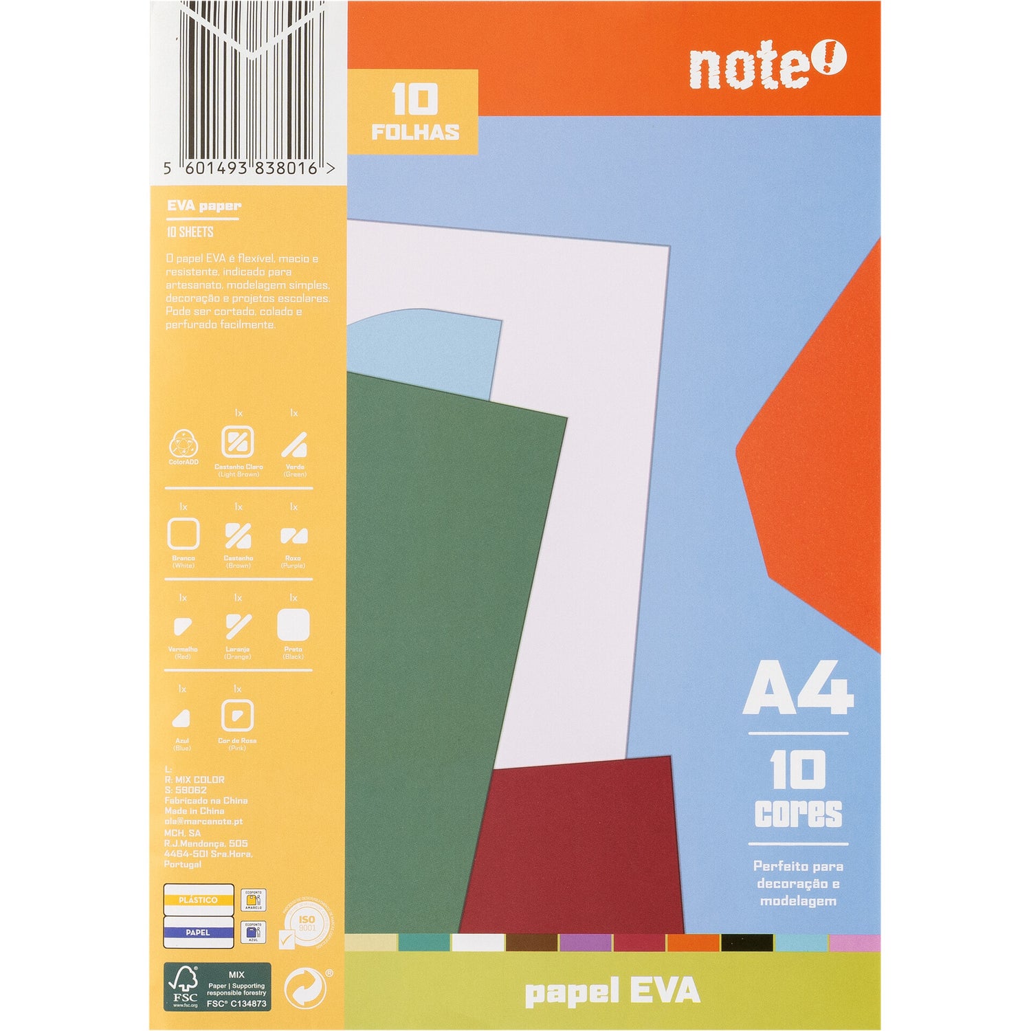 Papel Eva Formato A4 10 Fl Sortido Note!