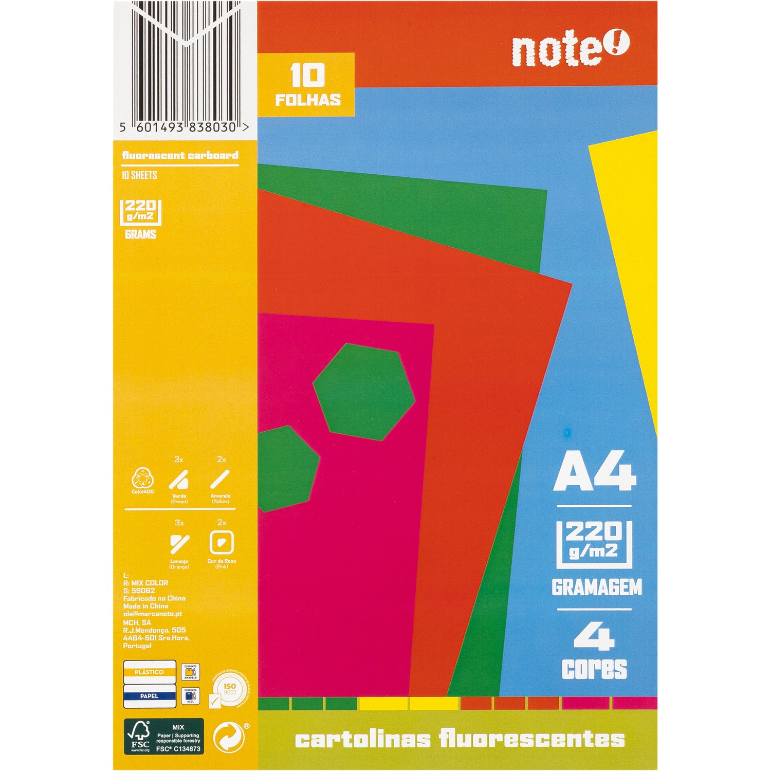 Cartolina Fluor Formato A4 220 G 10 Fl Note!