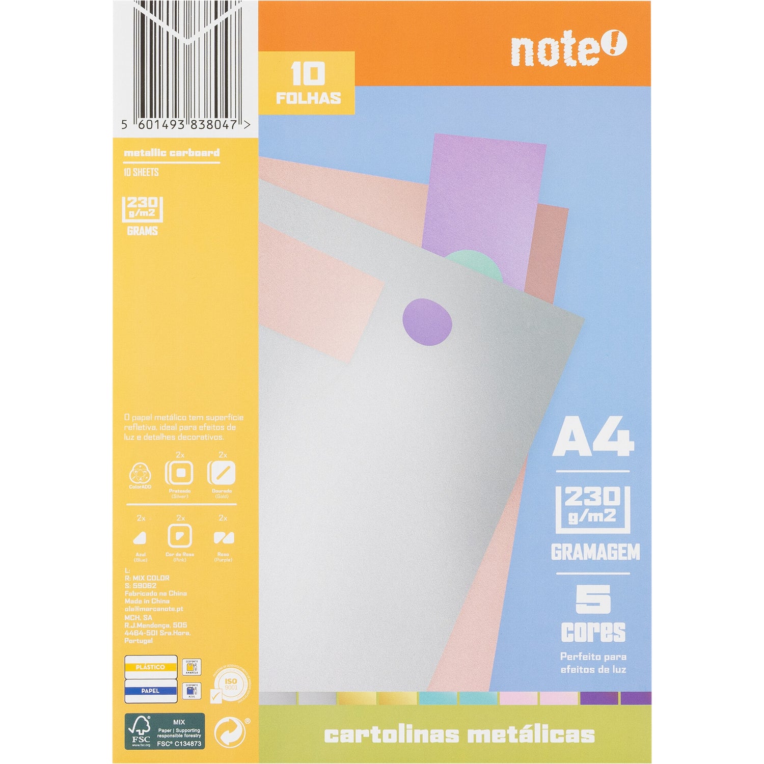 Cartolina Metalica Formato A4 220 G 10 Fl Note!