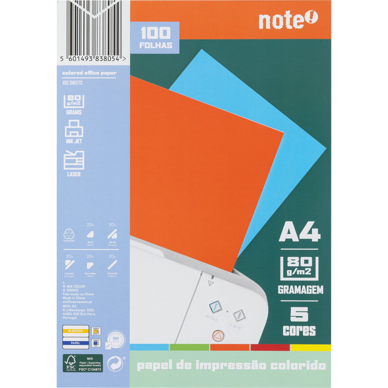 Resma Papel Impressão Formato A4 80 G Cores Fortes 100 F