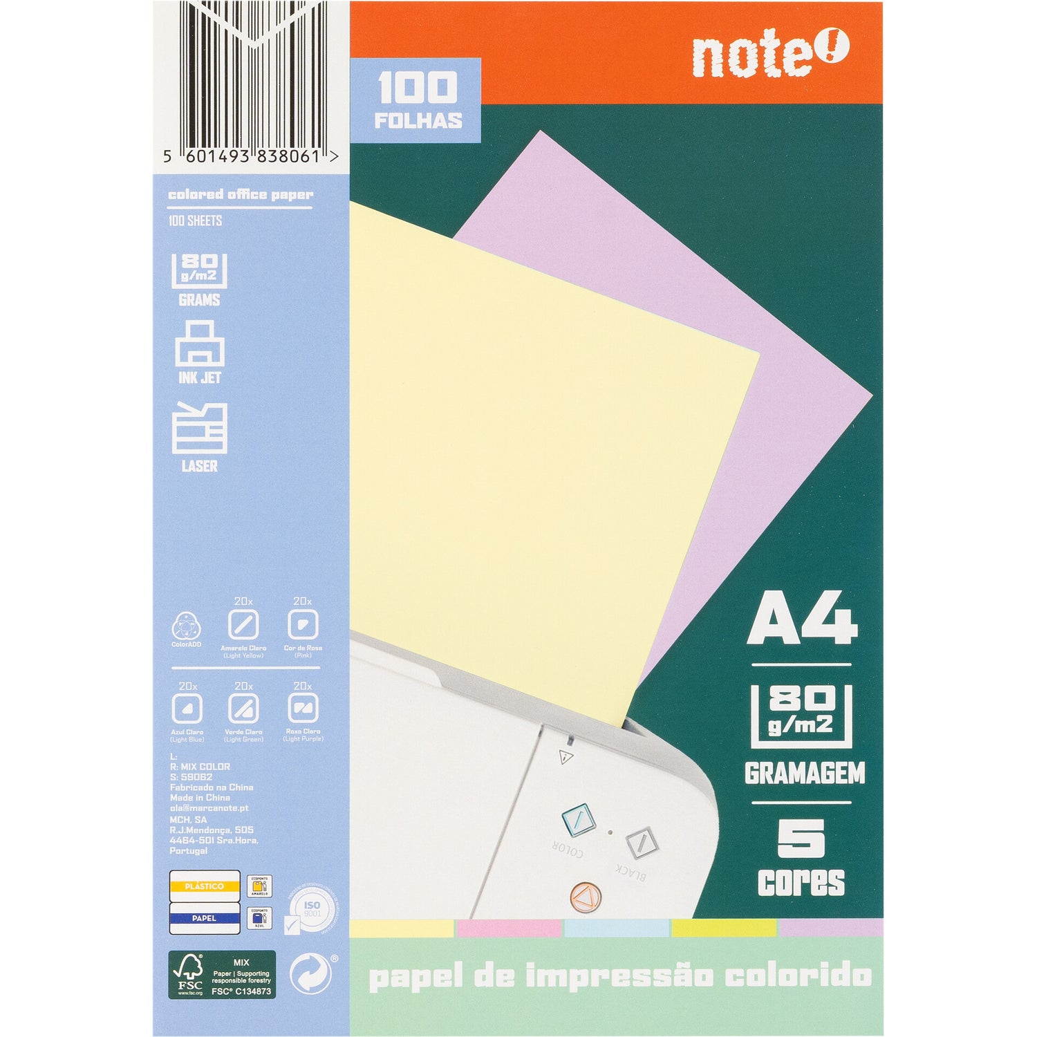 Resma Papel Impressão Formato A4 80 G Cores Suaves 100 F