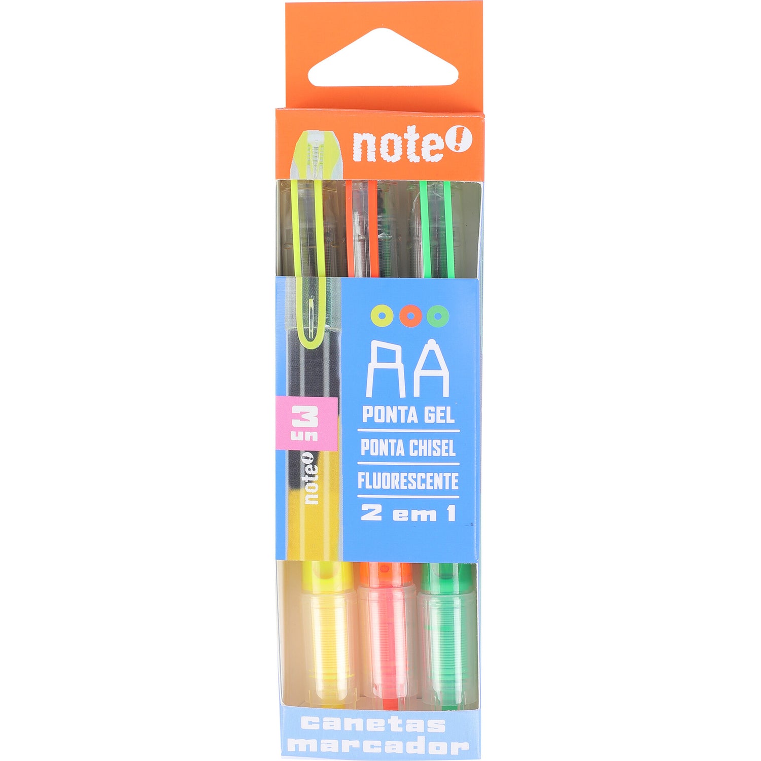 Esferográfica Gel + Marcador Fluor 2 Em1 3 Unidades Note!