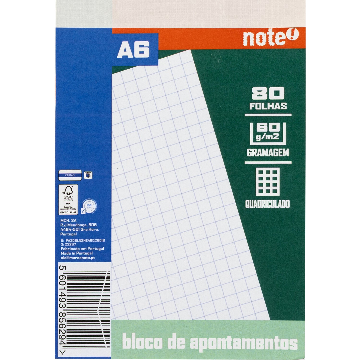 Bloco de Apontamentos A6 Quadriculado Note!