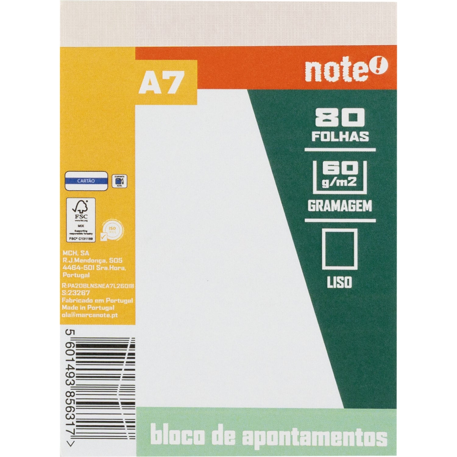 Bloco de Apontamentos A7 Liso Note!