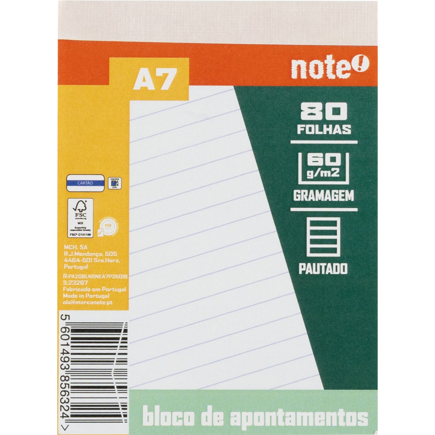Bloco de Apontamentos A7 Pautado Note!