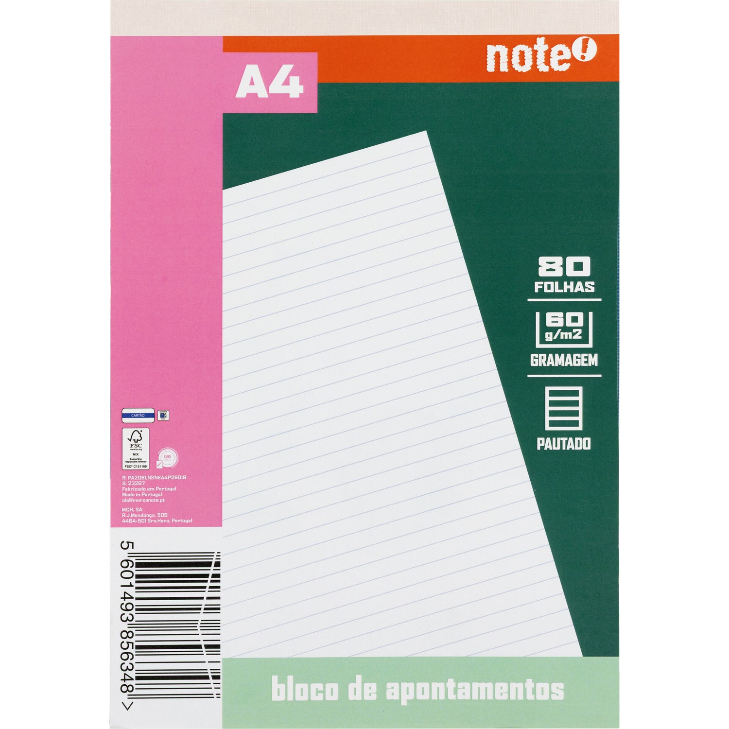 Bloco de Apontamentos A4 Pautado Note!