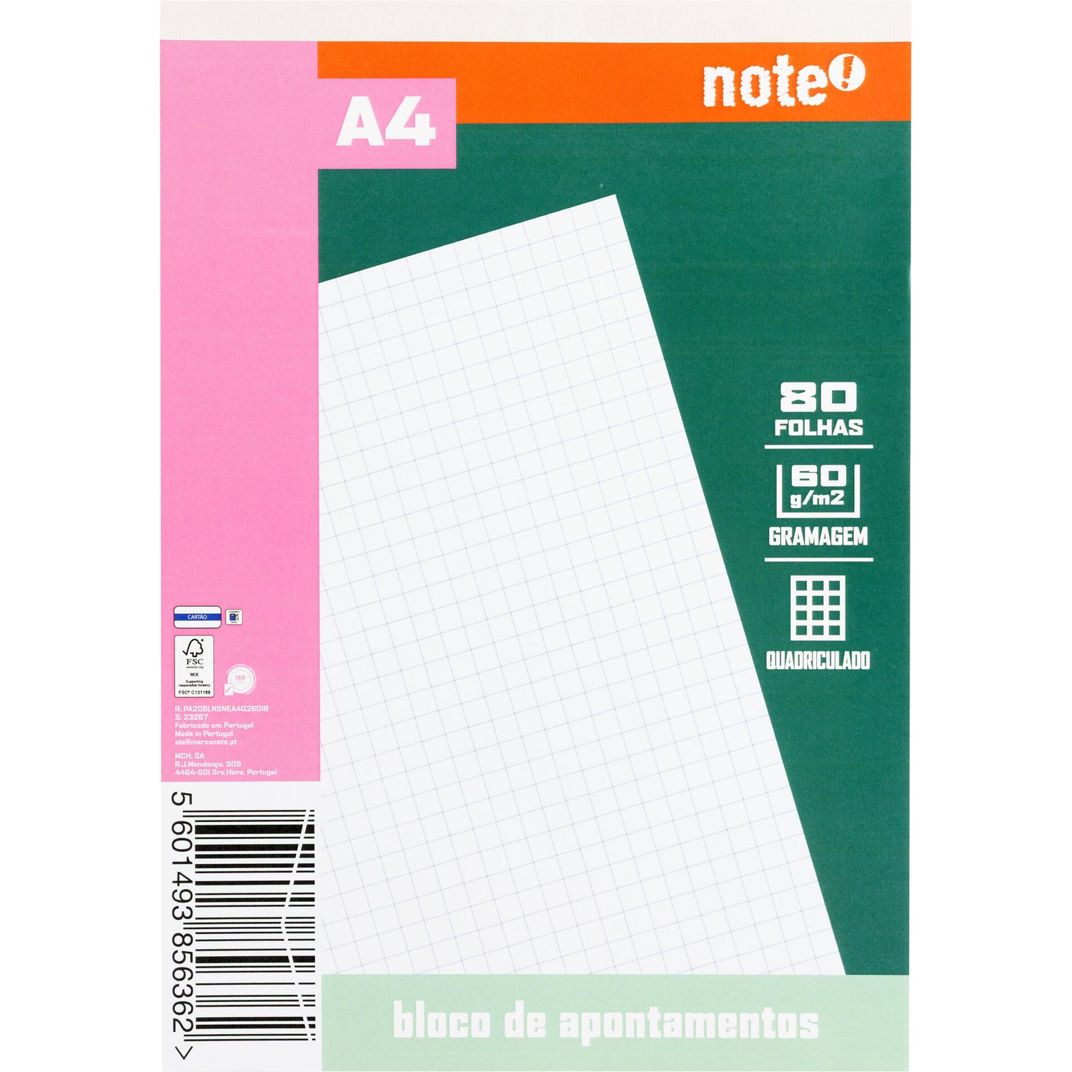 Bloco de Apontamentos A4 Quadriculado Note!