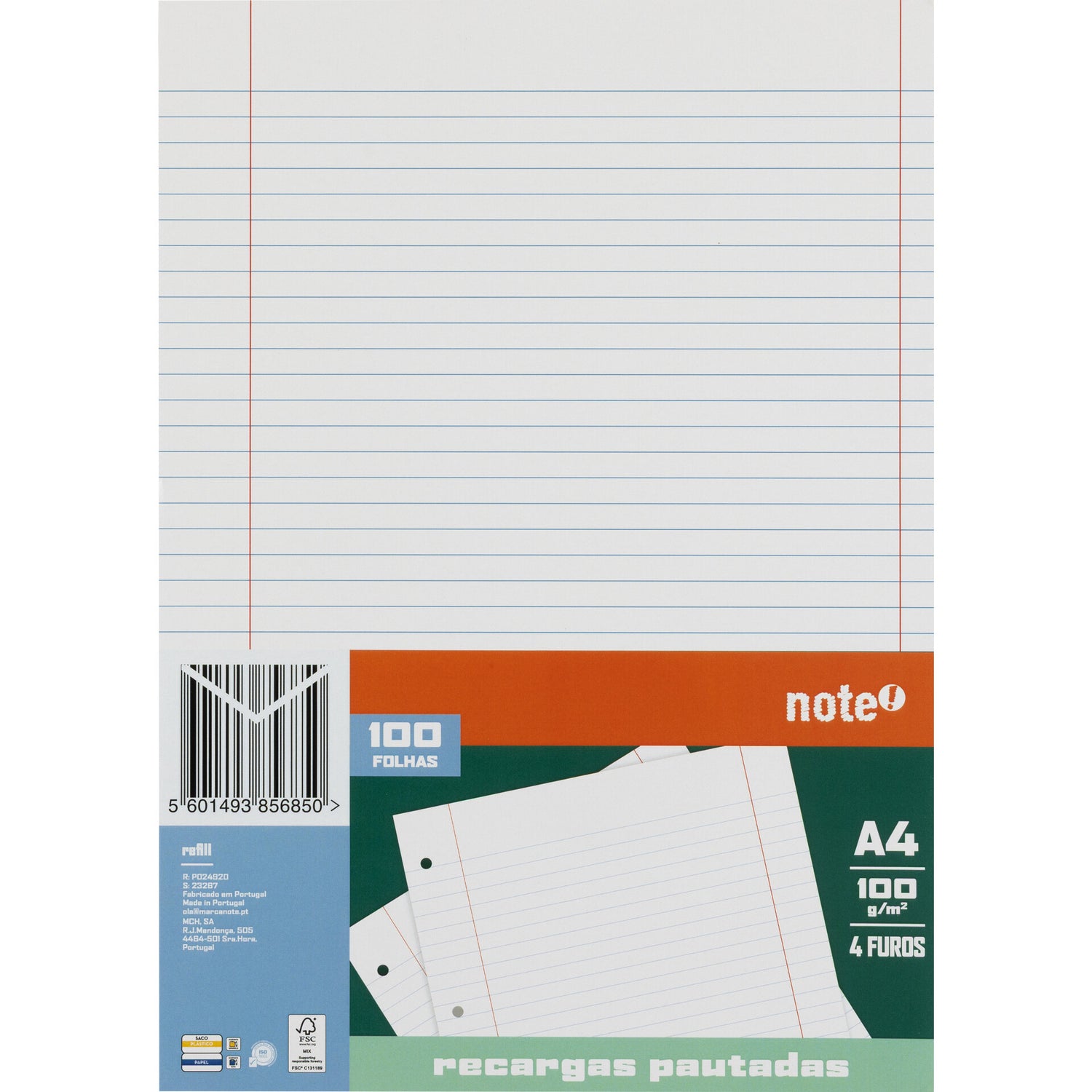 Recarga de Papel A4 Pautado 100 Folhas Note!