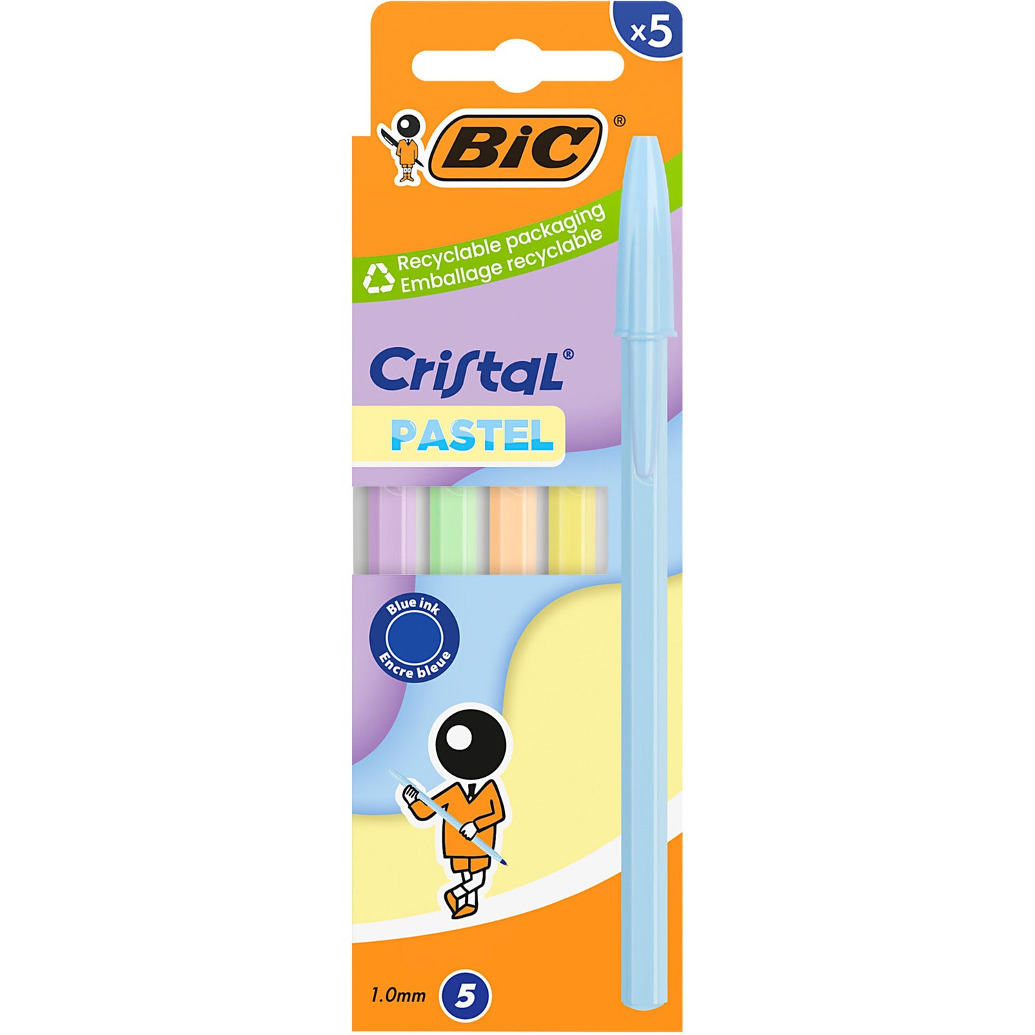 Esferográfica Cristal Pastel Az+Rx+Am+Lj+Vd5 Unidades Bic