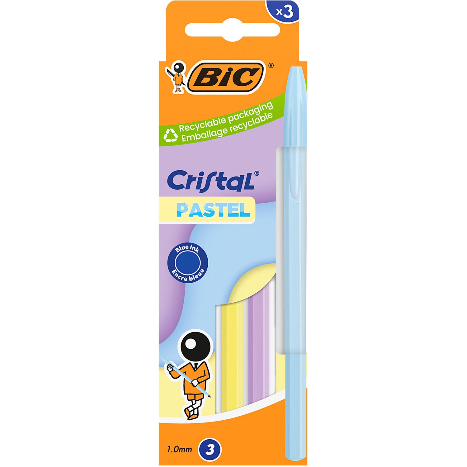Esferográfica Cristal Pastel Az+Rx+Am 3 Unidades Bic
