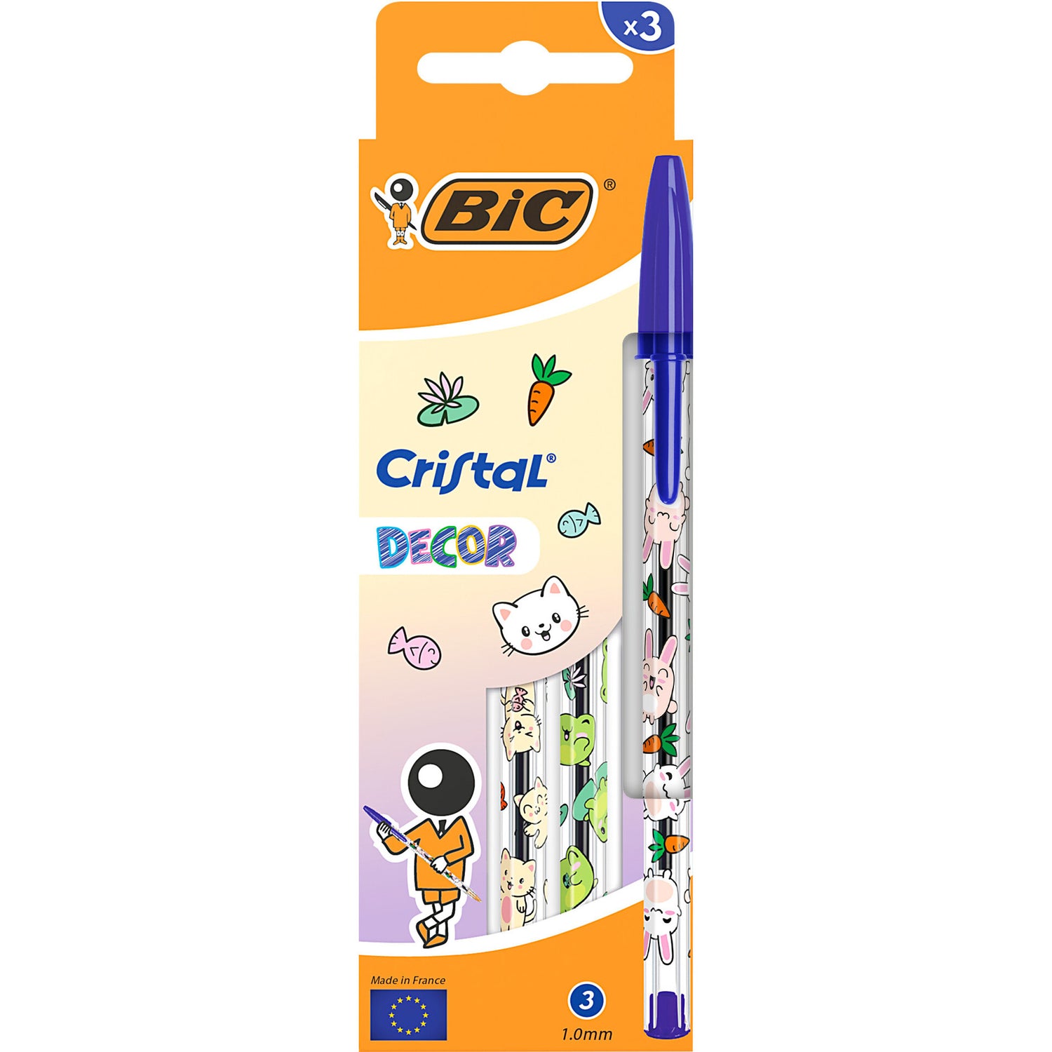Esferográfica Cristal Kawaii Azul 3 Unidades Bic