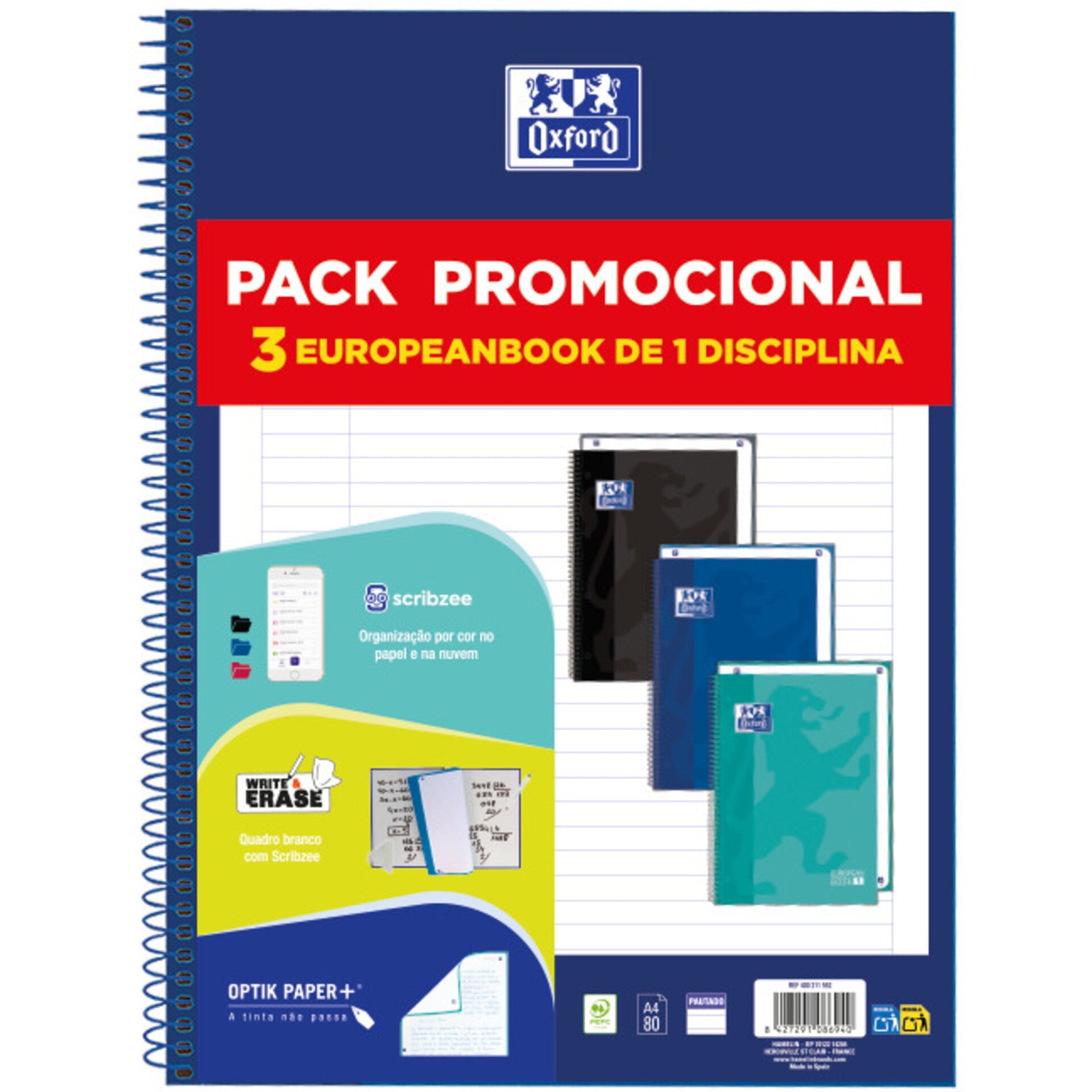 Pack 3 Caderno Esp Formato A4 Euro 80 F 90 G P Cor Vivas