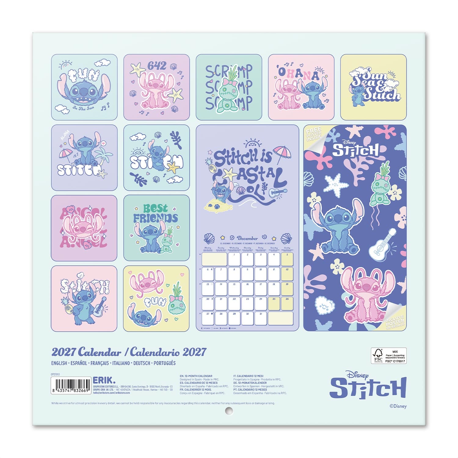 Calendário Parede 2027 30 X30 - Stitch