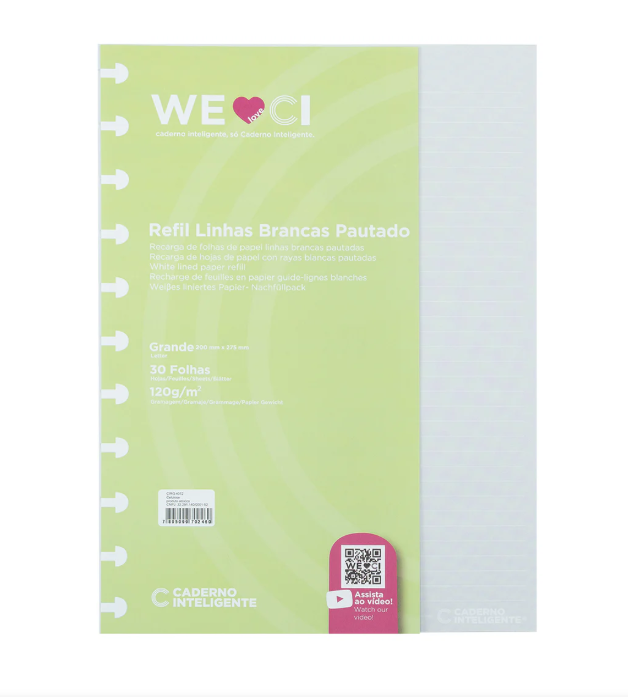 Recargas Caderno Inteligente Grande Pautadas 120G Branco