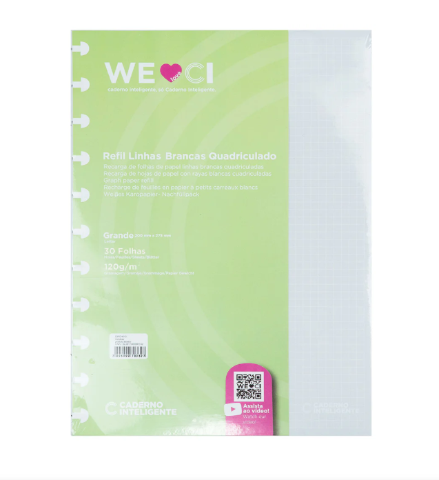 Recargas Caderno Inteligente Grande Quadriculado 120G Branco