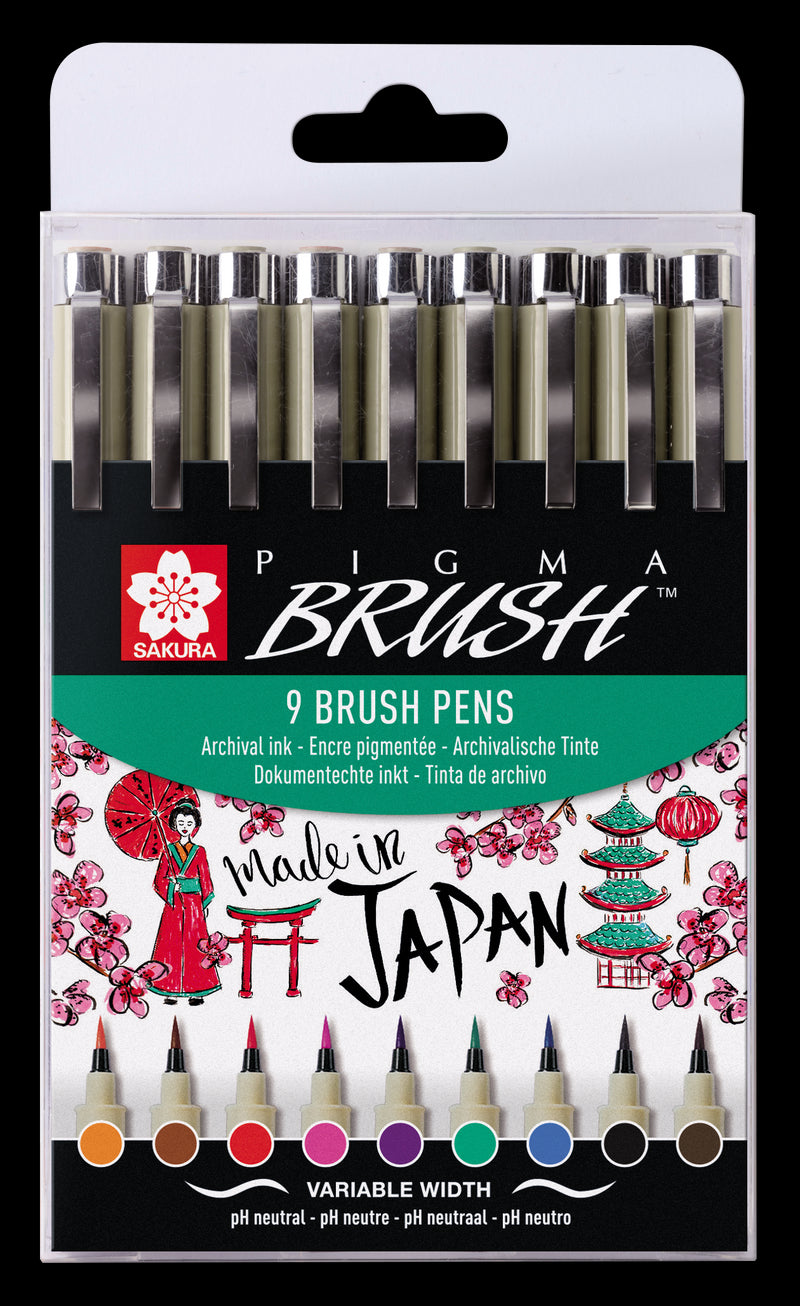 Conjunto de 9 Marcadores Sakura Pigma Brush