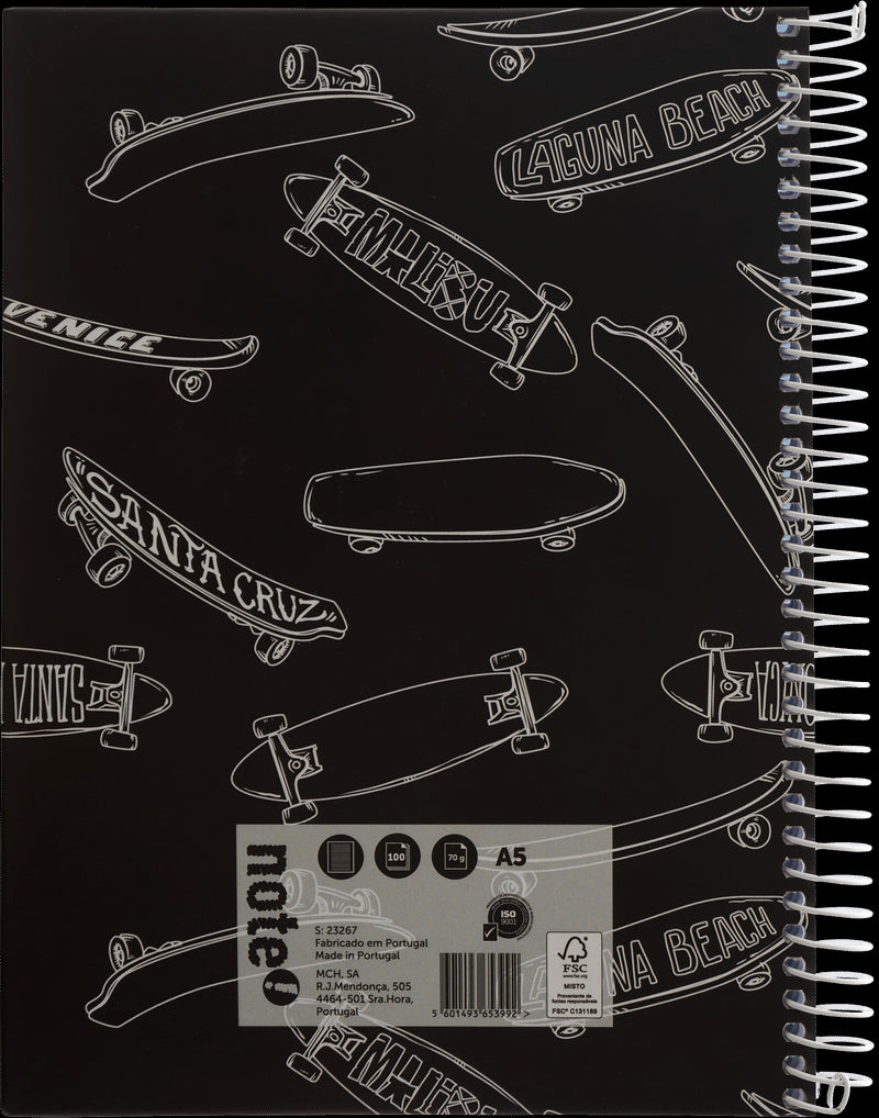 Caderno Espiral A5 Capa Dura 100 Folhas Skate Note!