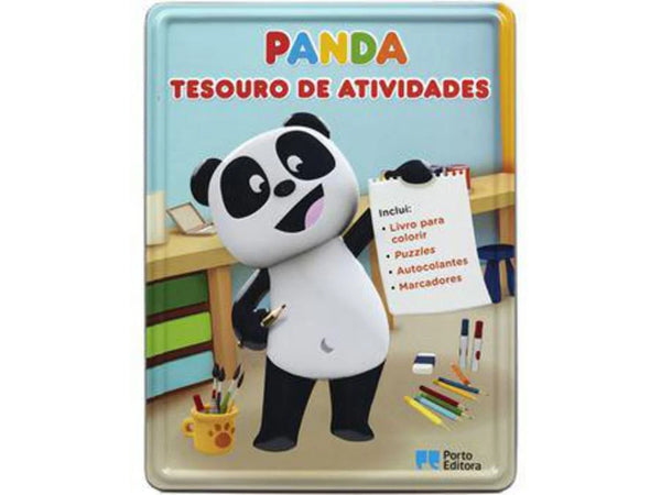 Panda - Tesouro de Atividades - Caixa com Livro para Colorir, 4 Marcadores, Mais de 20 Autocolantes e Puzzles